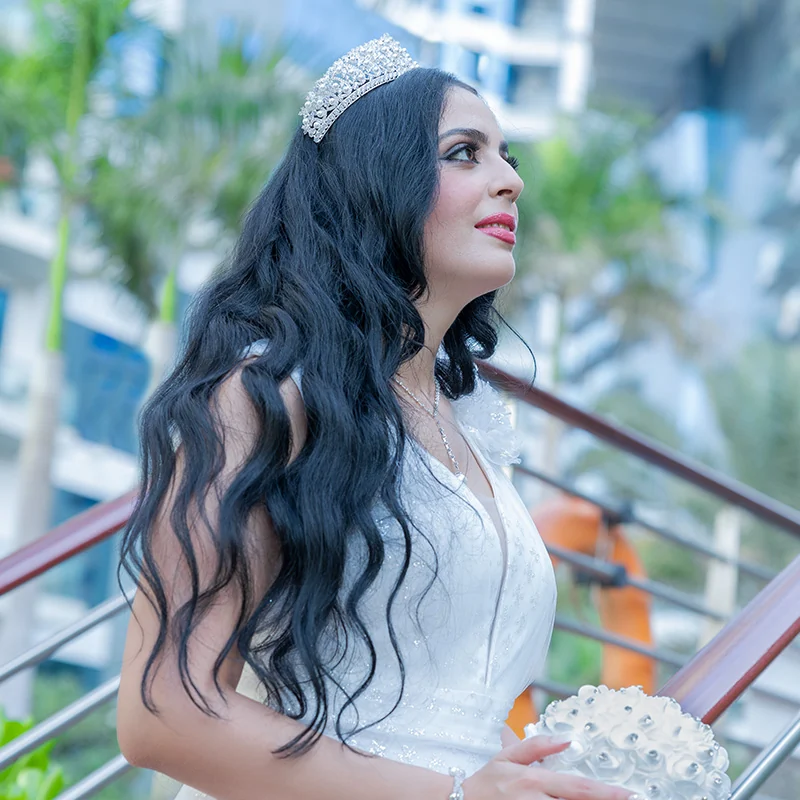 Bride in a modern outdoor wedding portrait